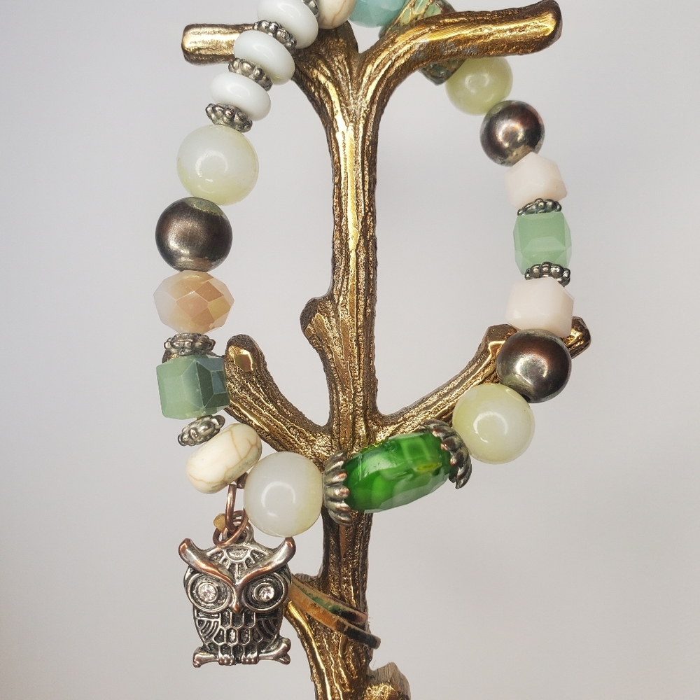 Green Beaded Owl Braclet